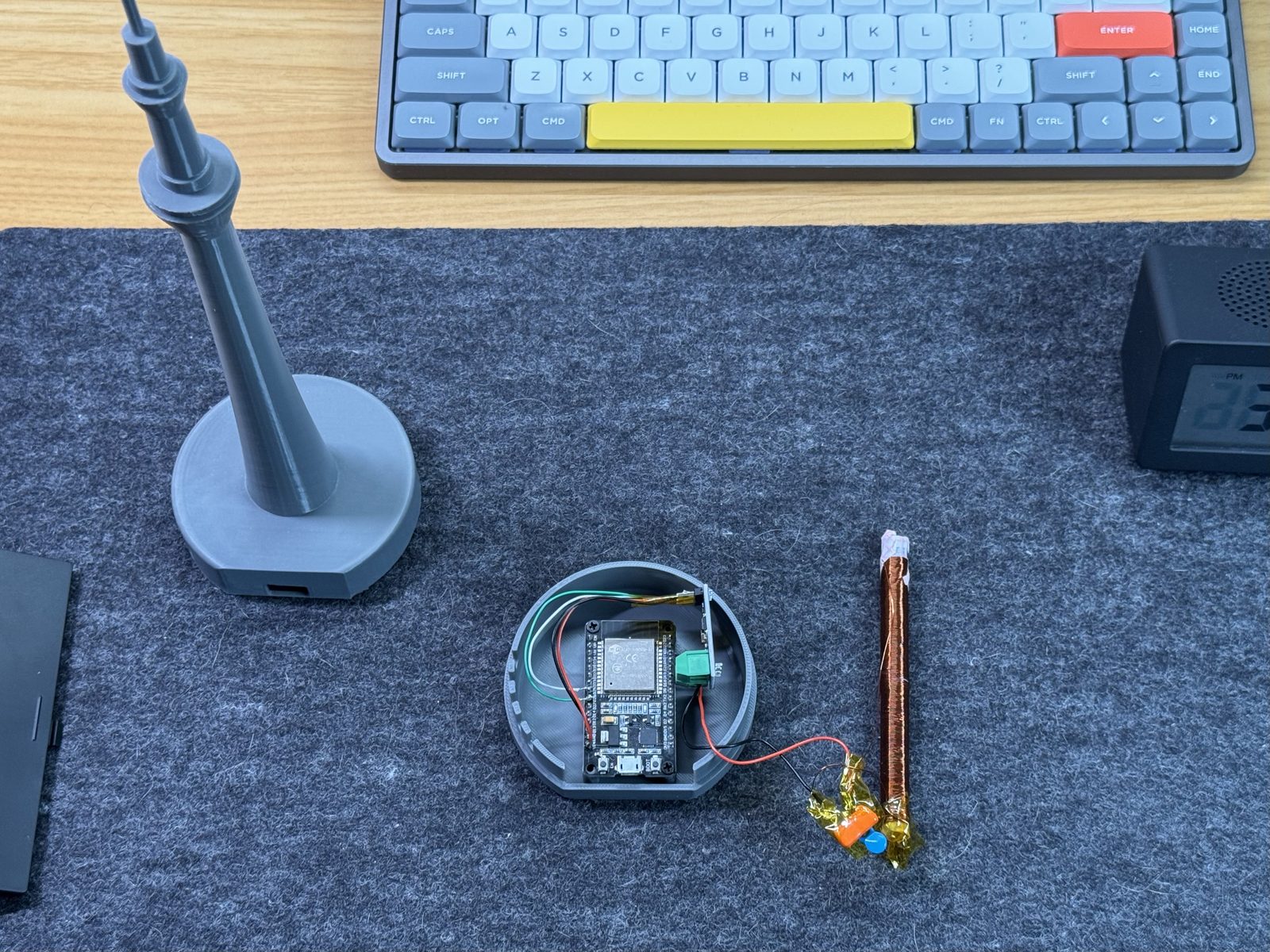 ESP32, L9110S, and ferrite coil wired on the breadboard